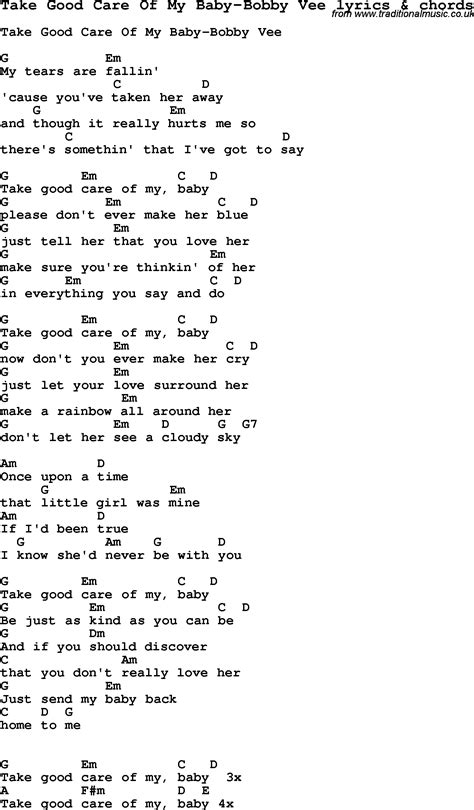 Love Song Lyrics for: Take Good Care Of My Baby-Bobby Vee with chords ...