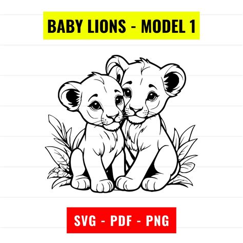 Cute Baby Lion Svg Baby Lion Outline Png 300 Dpi Pdf Hugging Baby