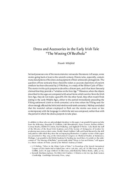 Pdf ‘dress And Accessories In The Early Irish Tale ‘the Wooing Of