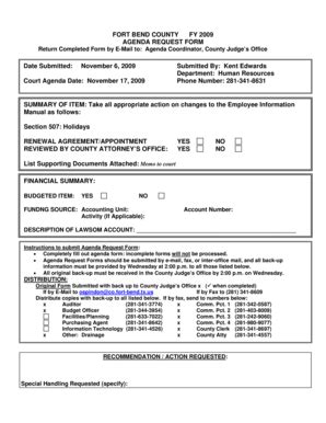 Fillable Online Fort Bend County Fy Agenda Request Form Fax