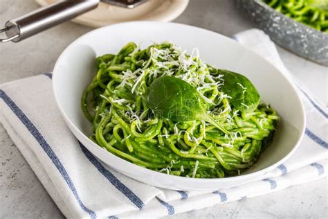 Spaghetti. Green Spaghetti with Spinach and Parmesan Stock Photo ...