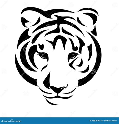 Contorno Vectorial Blanco Y Negro De Cabeza De Tigre Salvaje