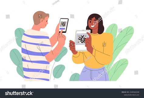 Woman Shows Qr Code Man Scans It Royalty Free Stock Vector