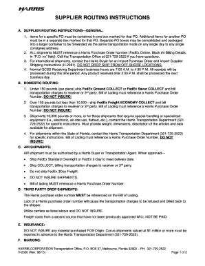 Fillable Online SUPPLIER ROUTING INSTRUCTIONS Fax Email Print PdfFiller