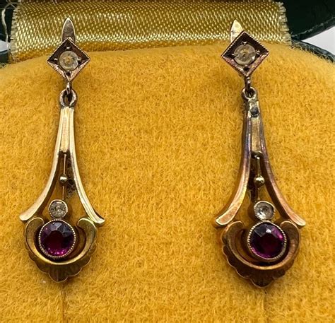 No Reserve Price 14 Kt Yellow Gold Earrings Ruby Catawiki