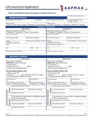 Fillable Online Life Insurance Application Pdf Aafmaa Fax Email