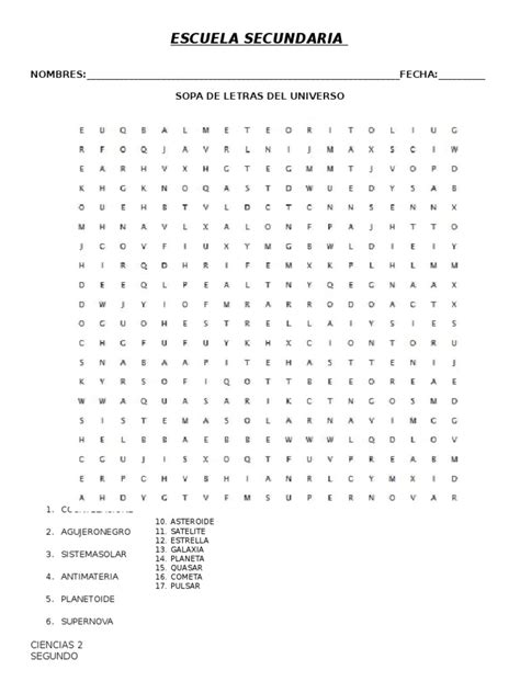 Sopa De Letras Universodocx Objetos Astronómicos Astronomía Prueba Gratuita De 30 Días