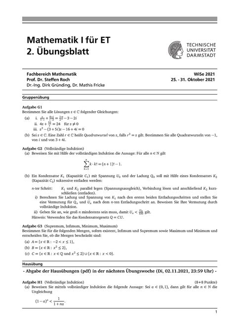 Ueb2 Mathe Roch Mathematik I für ET 2 Übungsblatt Fachbereich