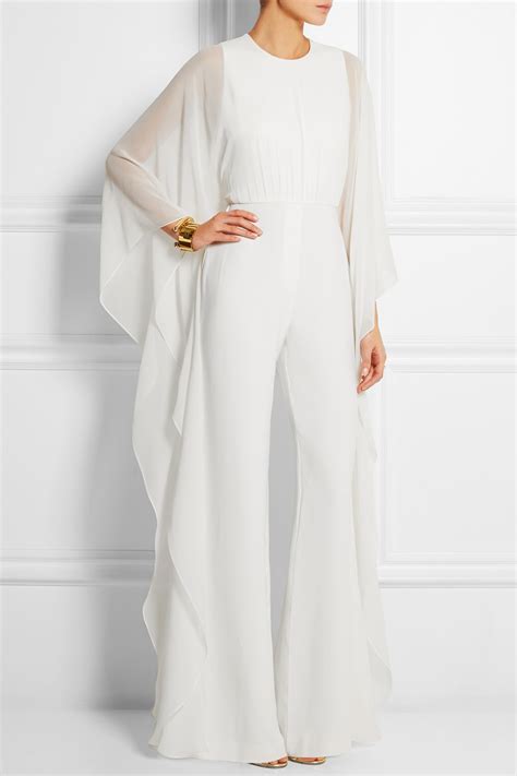 Elie Saab Silk Chiffon And Stretch Crepe Jumpsuit In White Lyst