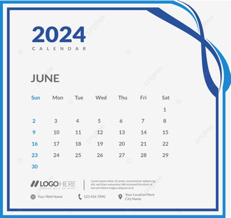 2024년 6월 월별 달력현대 새해 포함 벡터 달력 2024 2024년 달력 캘린더 플래너 Png 일러스트 및 벡터 에