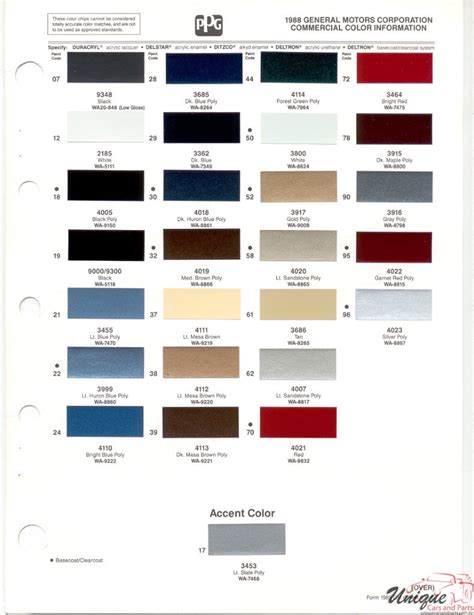 GMC Paint Chart Color Reference