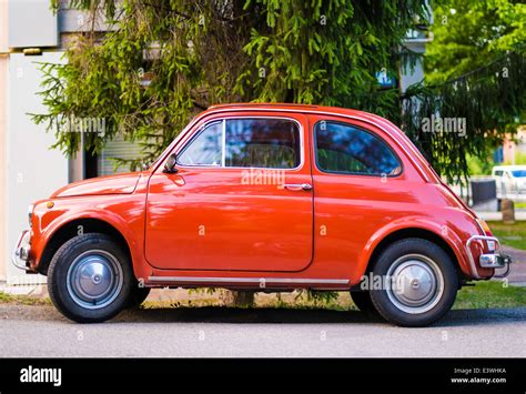 Small vintage italian car Fiat Abarth. Red color Stock Photo - Alamy