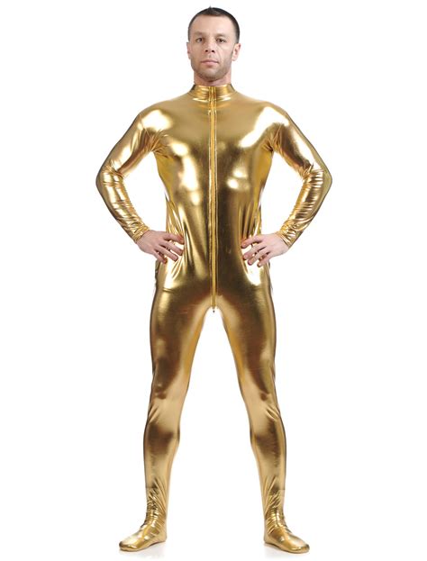 Halloween Kost M Gl Nzend Metallisch Cosplay Zentai Anzug F R M Nner In