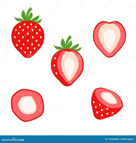 Cute Strawberry Vector Illustration Set On White Stock Vector