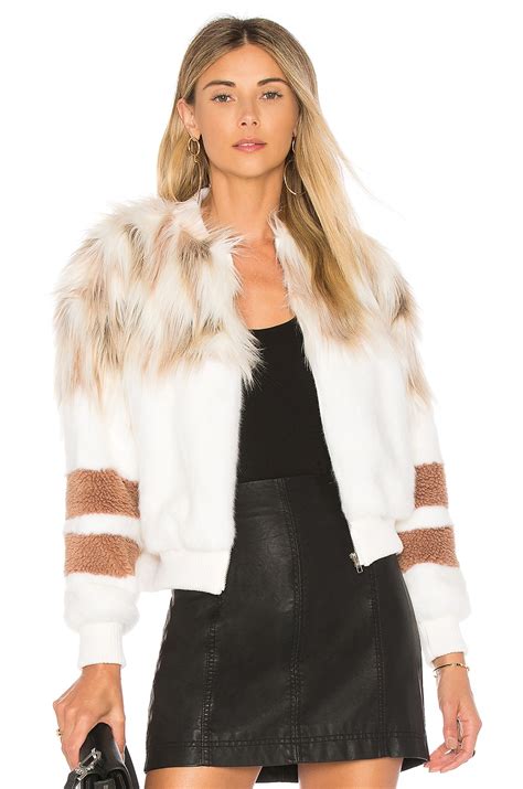 Nbd The Bella Faux Fur Bomber In Ivory And Blush Revolve