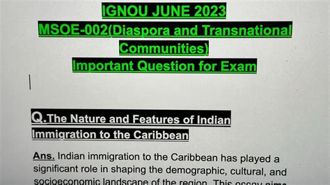 IGNOU JUNE 2023 MSOE 002 Important Exam Question Indian Immigration To