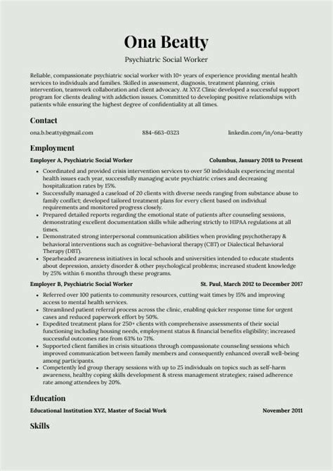 Psychiatric Social Worker Resume (CV) Example and Writing Guide