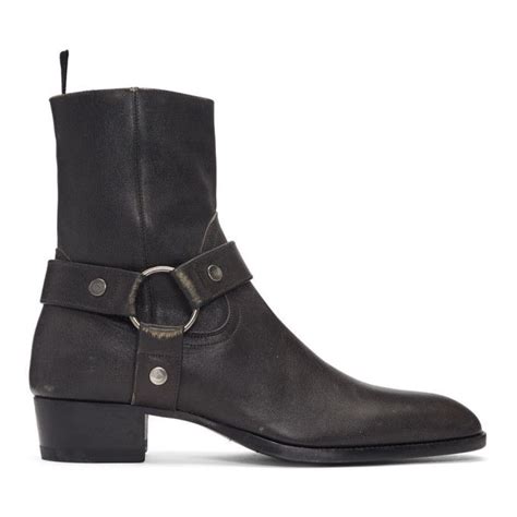 Saint Laurent Black Wyatt Harness Boots In Nero Modesens Harness