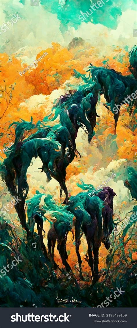 6 Wild Horses Abstract Art Digital Stock Illustration 2193499159 ...