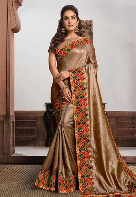 Brown Satin Silk Saree With Blouse 21402