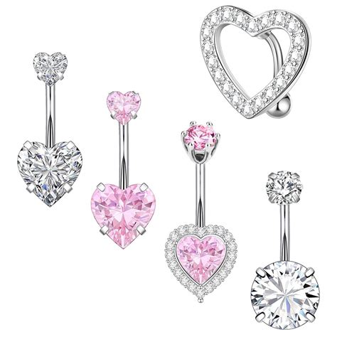 Dghm Women Rhinestone Flower Navel Belly Button Ring Bar Body Piercing