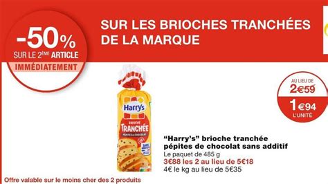 Promo Harrys brioche tranchée pépites de chocolat sans additif chez