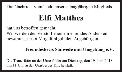 Traueranzeigen Von Elfi Matthes Trauer Gedenken