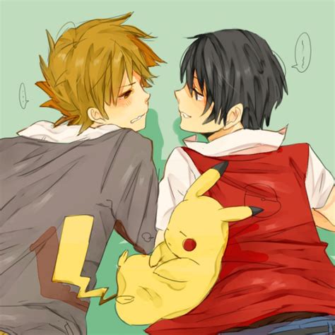 Pikachu Red Blue Oak And Pixiv Red Pokemon And 2 More Drawn By One