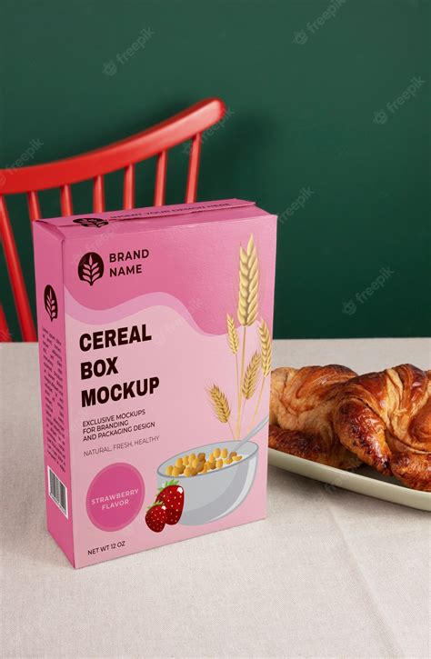 Premium Psd Cereal Box Mockup On Table High Angle