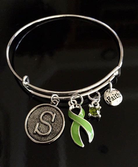 Initial Charm Bracelet Lime Green Ribbon Non Hodgkins Lymphoma