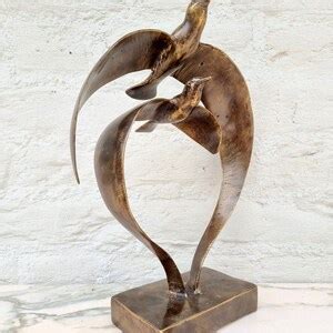 Abstract Bronze Sculpture Of Flying Birds Heart Shape Love Symbolism