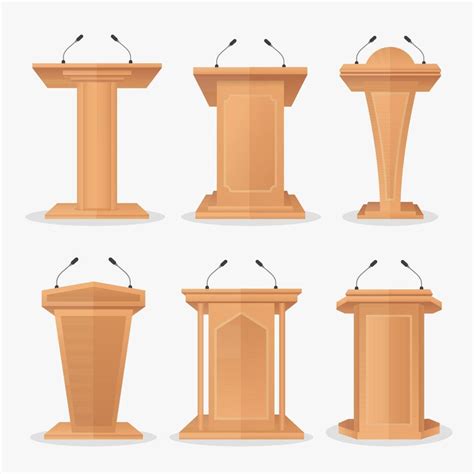 Vector Set Wooden Podium Tribune With Microphones 2382904 Vector Art At