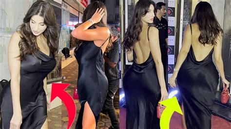 Nora Fatehi Looking Stunning And Hot In Black Dress Arrive For Dinner In