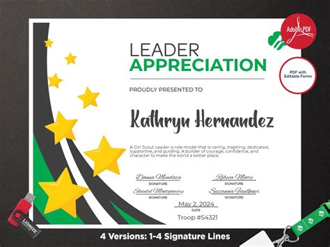 Girl Scout Leader Appreciation Certificate Printable Pdf Etsy