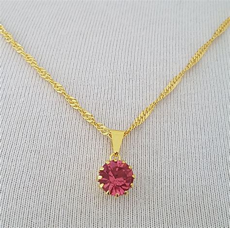 Pingente Cristal Rosa Gargantilha Banhada Ouro C P No Elo