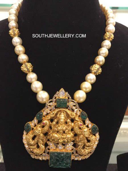 South Sea Pearl Mala With Lakshmi Pendant Indian Jewellery Designs