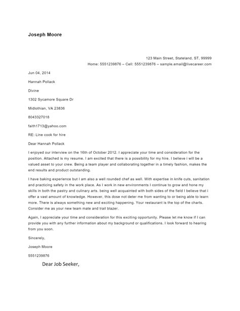 Free Chef Cover Letter Template Example On Resumethatworks