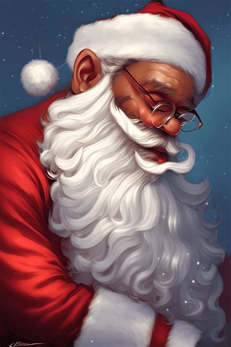 Brown Skin Santa Claus Curly Beard African American Adorable Whimsical Santa Claus White ...