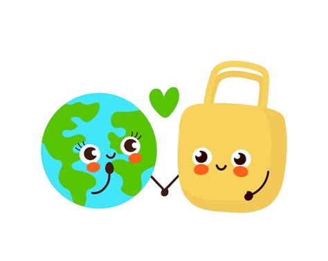 Premium Vector Cute Happy Earth Planet And Eco Bag Character Couple