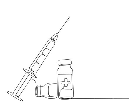 Premium Vector Continuous One Line Drawing Of Medical Syringe And