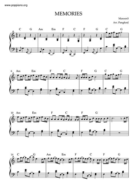 Maroon 5 Memories Sheet Music Pdf Free Score Download ★