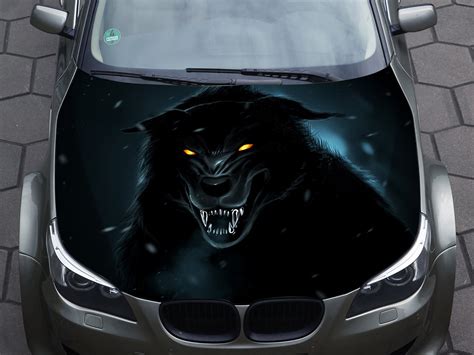 Car Hood Wrap Decal Wolf Angry Vinyl Sticker Graphic Etsy