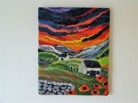 Felt Textile Art Sunset In Wales Etsy Art Textile Art Felt Pictures