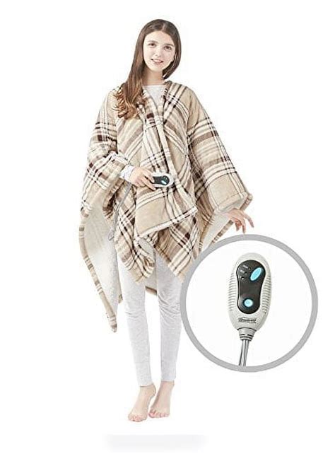 Beautyrest Ultra Soft Sherpa Berber Fleece Electric Poncho Wrap Blanket