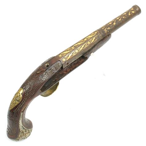 Original Ottoman Empire Flintlock Pistol Gold Inlay British Barrel