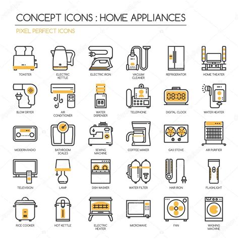 Home Appliances Thin Line Icons Set Pixel Perfect Icons Pixe Stock Vector Image By