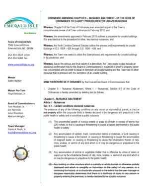 Fillable Online Emeraldisle Nc Ordinance Amending Chapter Nuisance