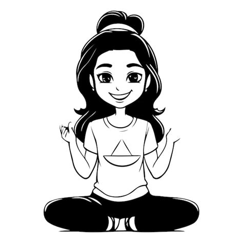 Una Linda Chica De Dibujos Animados Meditando En La Posici N Del Loto