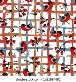 Bird Seamless Pattern Bullfinch Birds On Stock Illustration