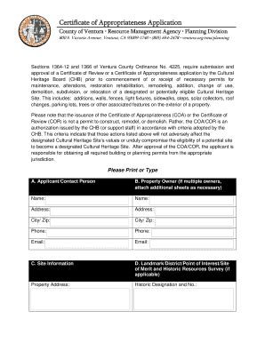 Fillable Online Ventura Certificate Of Appropriateness Application